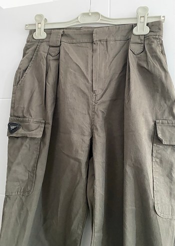 Kamuflaj Desenli Kemerli Kadın Keten Pantolon - Görsel 4