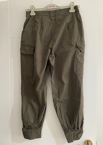 Kamuflaj Desenli Kemerli Kadın Keten Pantolon - Görsel 3