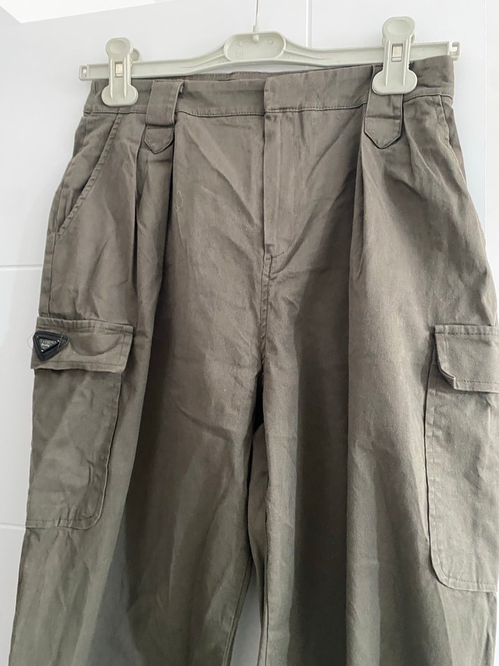 Kamuflaj Desenli Kemerli Kadın Keten Pantolon - Görsel 4