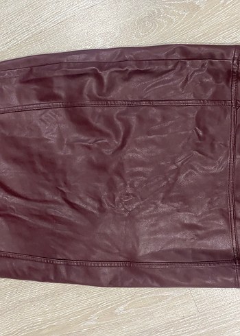 Bordo Drapeli Deri Midi Kalem Etek - Görsel 2