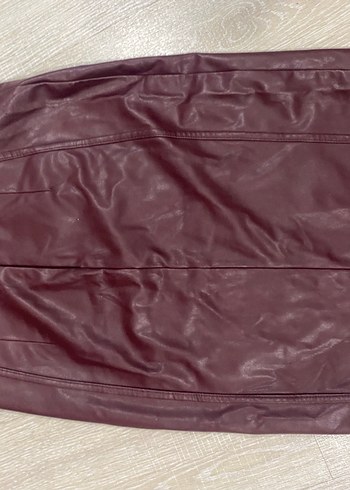 Bordo Drapeli Deri Midi Kalem Etek - Görsel 3