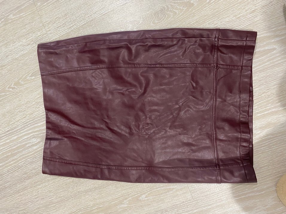 Bordo Drapeli Deri Midi Kalem Etek - Görsel 2