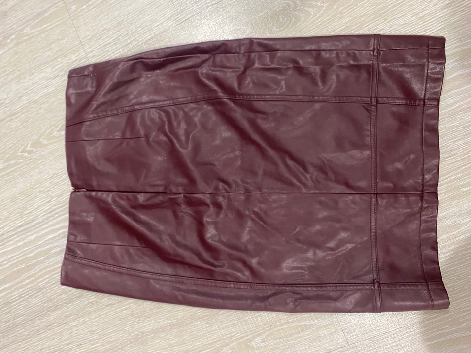 Bordo Drapeli Deri Midi Kalem Etek - Görsel 3