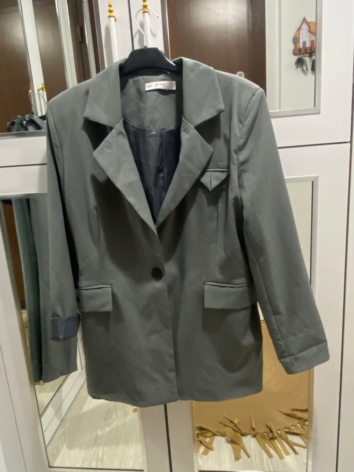 Gri Kadın Blazer Ceket ve Pantolon Takım - Görsel 5