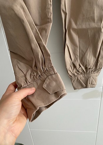 Bej Kemerli Rahat Kesim Kadın Keten Pantolon - Görsel 3