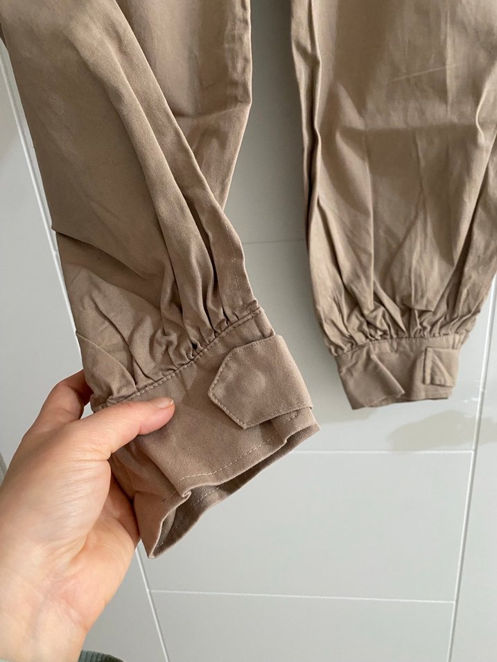 Bej Kemerli Rahat Kesim Kadın Keten Pantolon - Görsel 3