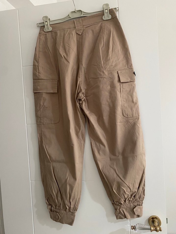 Bej Kemerli Rahat Kesim Kadın Keten Pantolon - Görsel 4