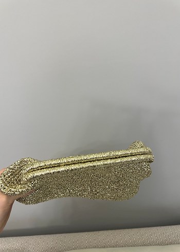 Diğer Boncuk İşlemeli Altın Rengi Vintage Kadın Portföy Çanta