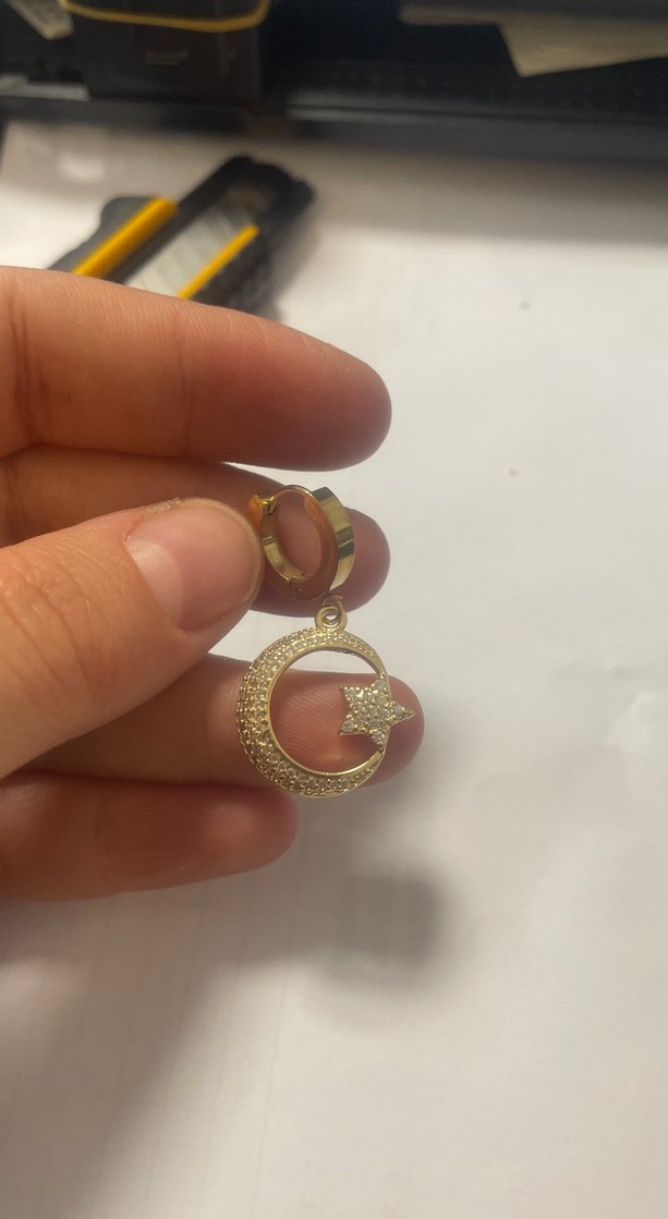 Altın Renkli Ay ve Yıldız Zincir Detaylı Charm - Görsel 2