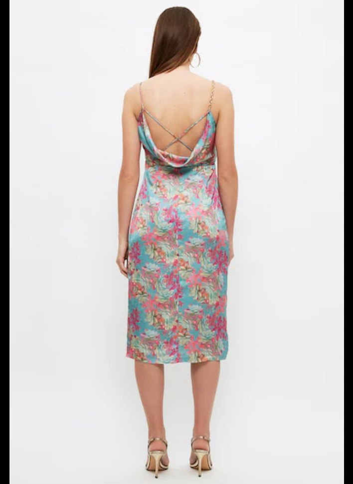 Turkuaz Desenli Uzun Abiye Elbise - Görsel 2