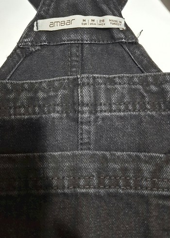 Siyah Denim Kadın Askılı Mini Salopet - Görsel 3