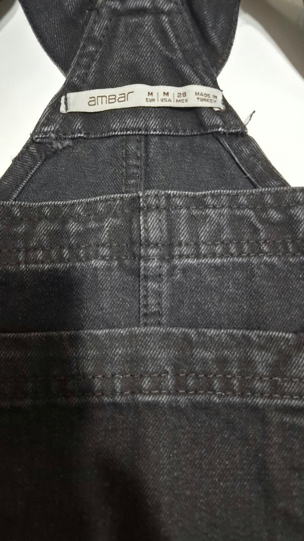 Siyah Denim Kadın Askılı Mini Salopet - Görsel 3