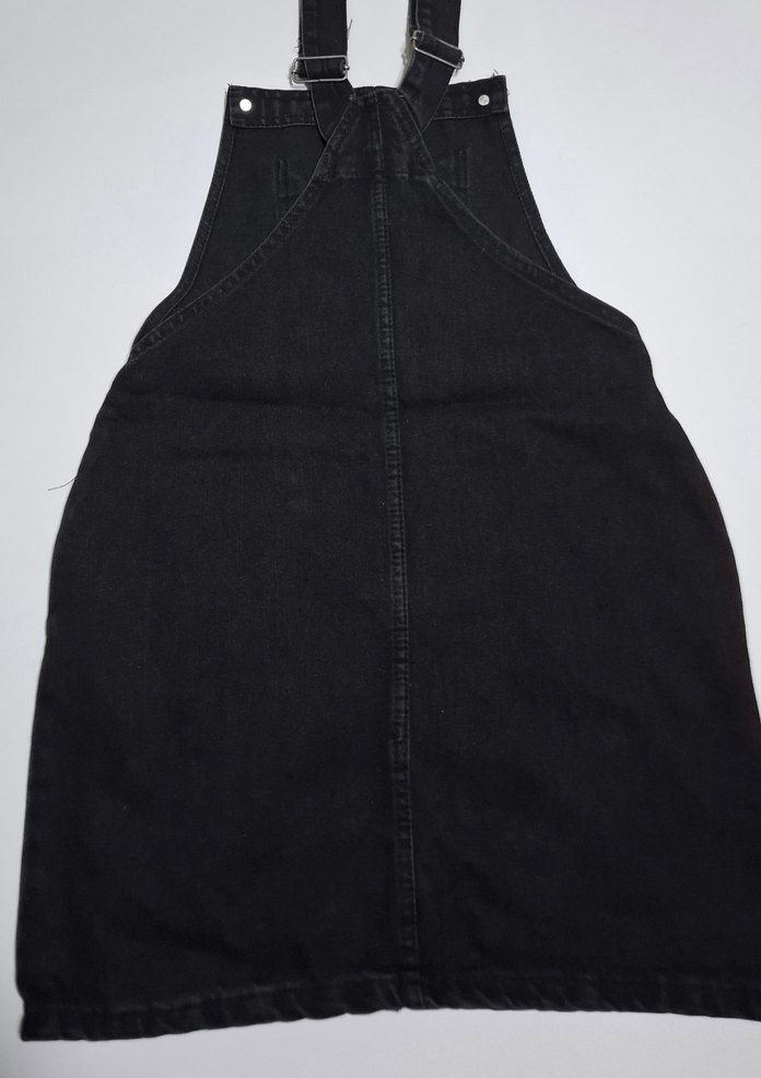 Siyah Denim Kadın Askılı Mini Salopet - Görsel 2