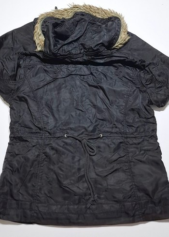 Mavi Kürklü Siyah Kadın Midi Mont - Görsel 3