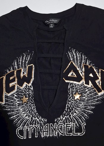 Miss Selfridge Kadın Siyah Baskılı Önü Şerit Detaylı Tişört - Görsel 2