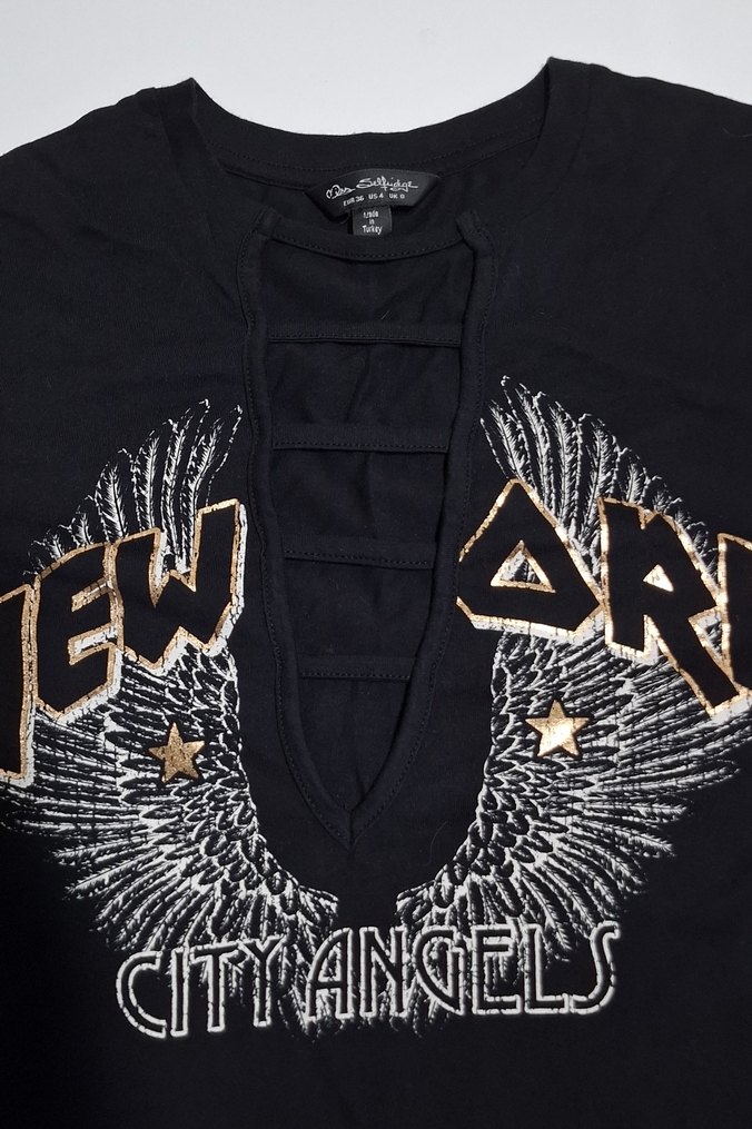 Miss Selfridge Kadın Siyah Baskılı Önü Şerit Detaylı Tişört - Görsel 2