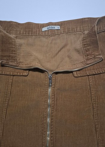 Addax Fermuarlı Kahverengi Kadife Mini Etek - Görsel 3