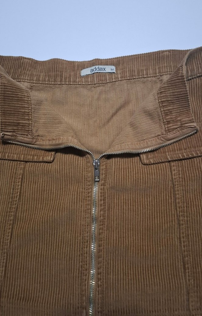 Addax Fermuarlı Kahverengi Kadife Mini Etek - Görsel 3