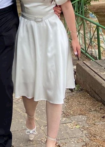 Saten beyaz elbise - Görsel 2