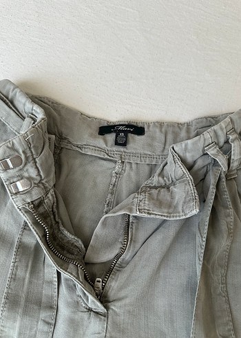 Mavi Gri Keten Beli Kuşaklı Mini Şort