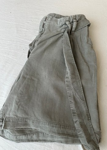 xs Beden Gri Keten Beli Kuşaklı Mini Şort