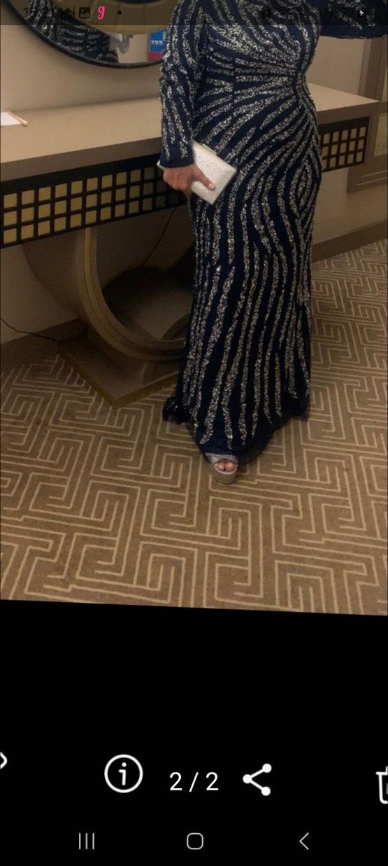 Lacivert Payetli Uzun Abiye Elbise - Görsel 2