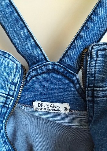 36 Beden mavi Renk Kadın Mavi Denim Askılı Kısa Tulum
