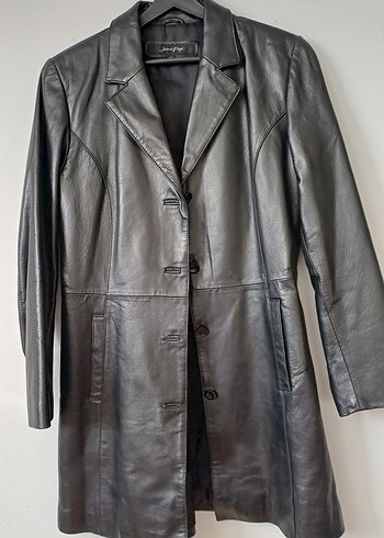 Düğmeli Siyah Deri Kadın Ceket - Görsel 2