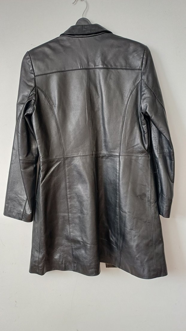 Düğmeli Siyah Deri Kadın Ceket - Görsel 3