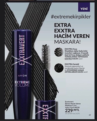 Beden Renk Avon Exxtravert Extreme Volume Maskara blackest Black