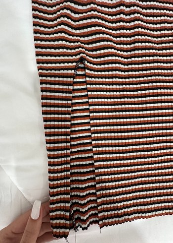 Kahverengi Pilili Midi Hamile Eteği - Görsel 4