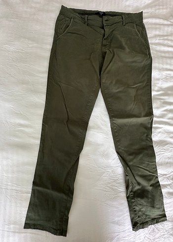 Erkek Keten Haki Kemerli Pantolon