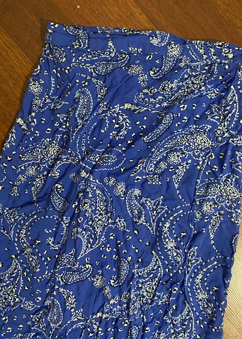 Mavi Uzun Bağlamalı  Desenli Etek - Görsel 3