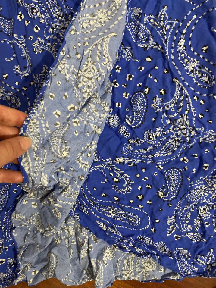 Mavi Uzun Bağlamalı  Desenli Etek - Görsel 4