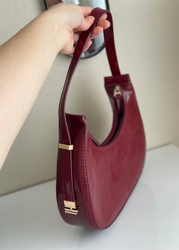 Bordo Parlak Deri Kadın Çantası - Görsel 2