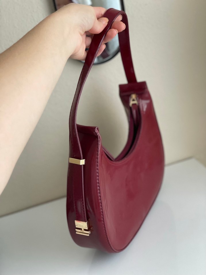 Bordo Parlak Deri Kadın Çantası - Görsel 2