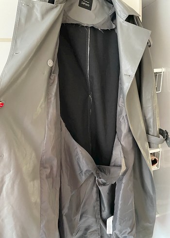 Gri Deri Uzun Trençkot - Görsel 3