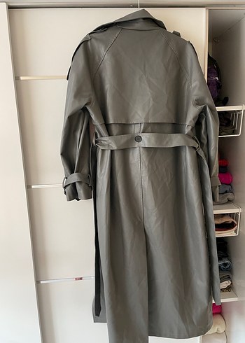 Gri Deri Uzun Trençkot - Görsel 5