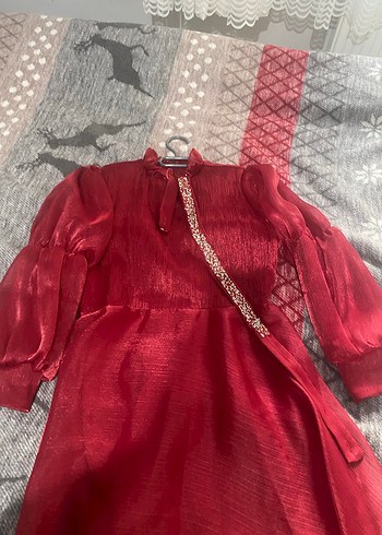 Drapeli Kırmızı Vintage Uzun Kadın Elbisesi - Görsel 5