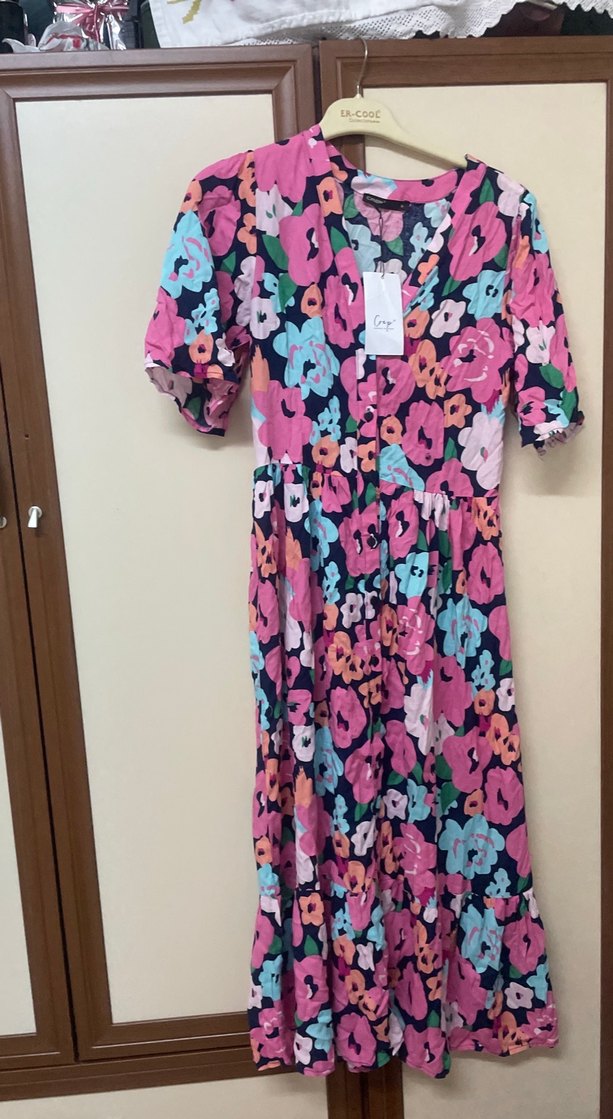 Renkli V Yaka Bohem Uzun Elbise - Görsel 3