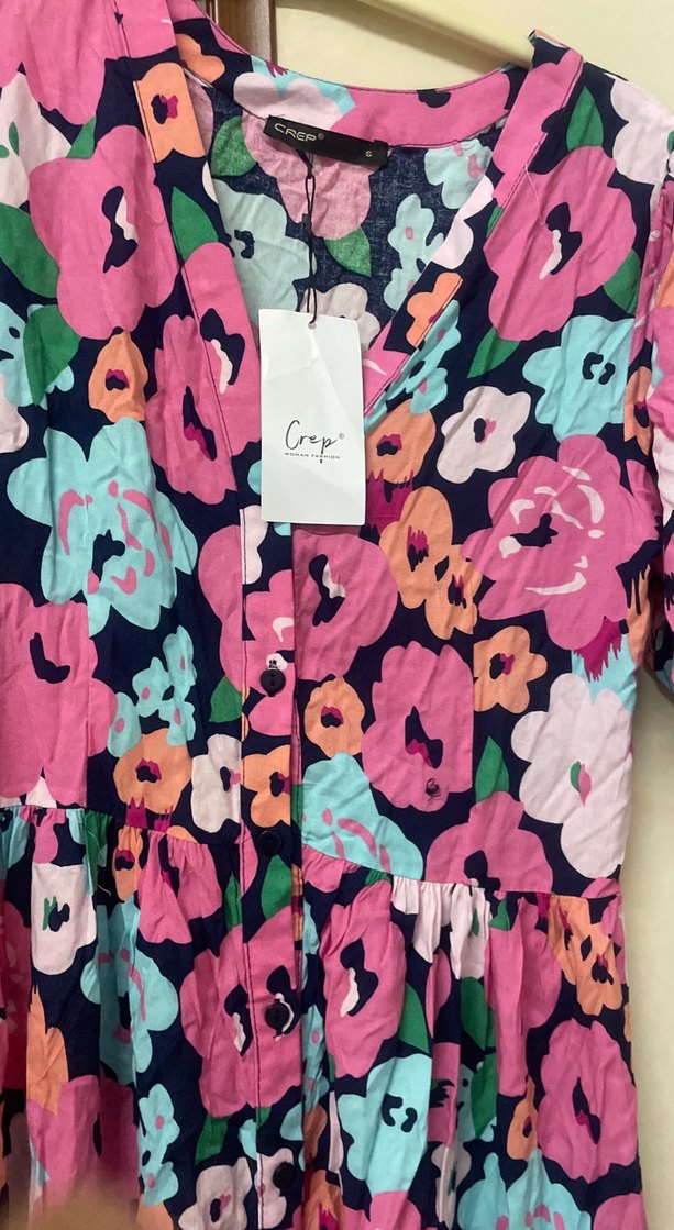 Renkli V Yaka Bohem Uzun Elbise - Görsel 2