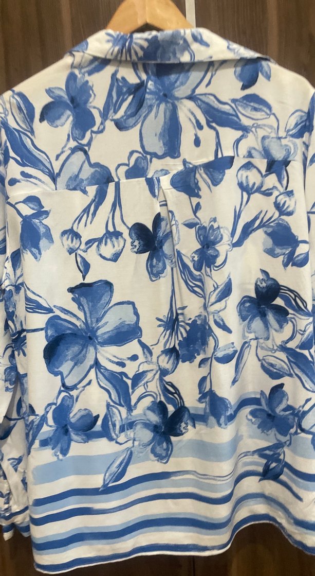 Mavi Desenli Bohem Uzun Kollu Gömlek - Görsel 3