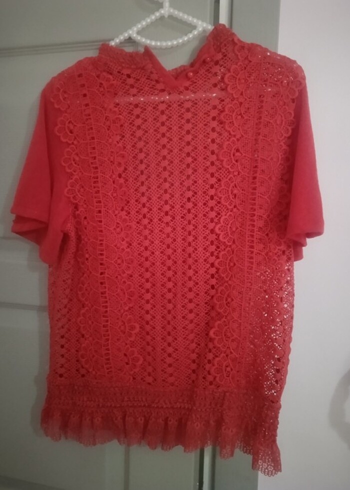 Kadın güpür detaylı bluz - Görsel 4