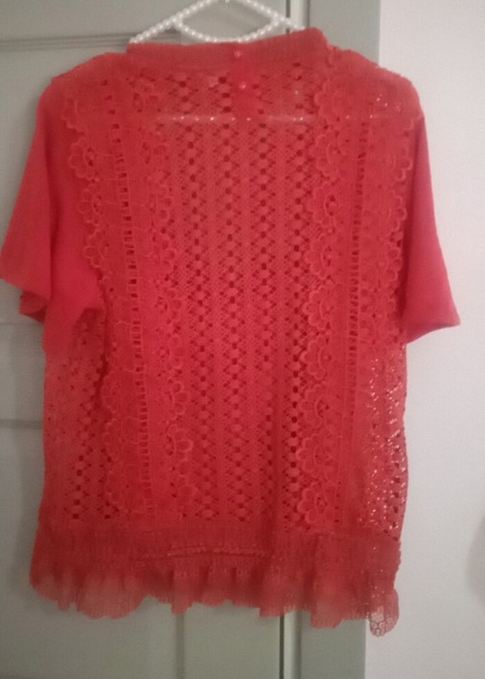 Kadın güpür detaylı bluz - Görsel 3