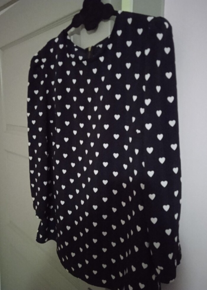 Kalp desenli şifon kapri kollu bluz - Görsel 2