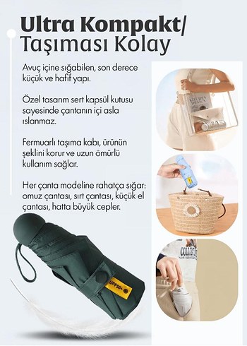 Pembe Kadın Katlanabilir Şemsiye ve Kılıfı - Görsel 13