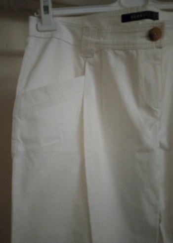 Beyaz Keten Rahat Kesim Kadın Pantolon - Görsel 3