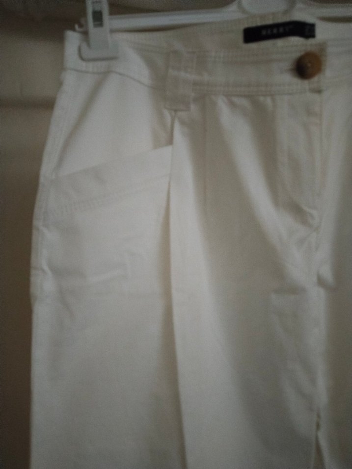 Beyaz Keten Rahat Kesim Kadın Pantolon - Görsel 3