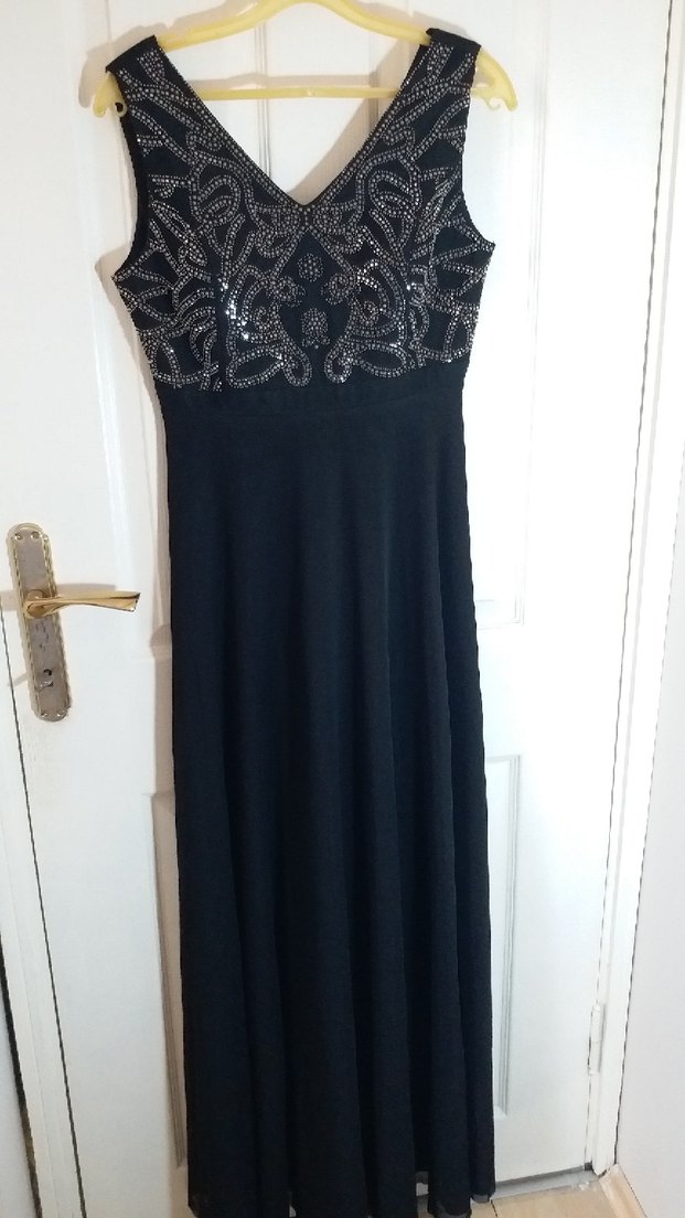 İnce İşlemeli Siyah Uzun Abiye Elbise - Görsel 2