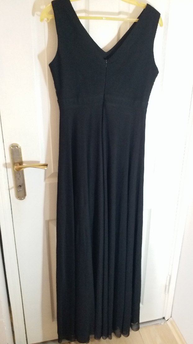 İnce İşlemeli Siyah Uzun Abiye Elbise - Görsel 3